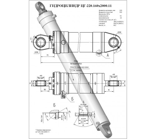 Гидроцилиндр подъёма стрелы ЦГ-220.160х2000.11 (КС-45717.63.400-5-01)